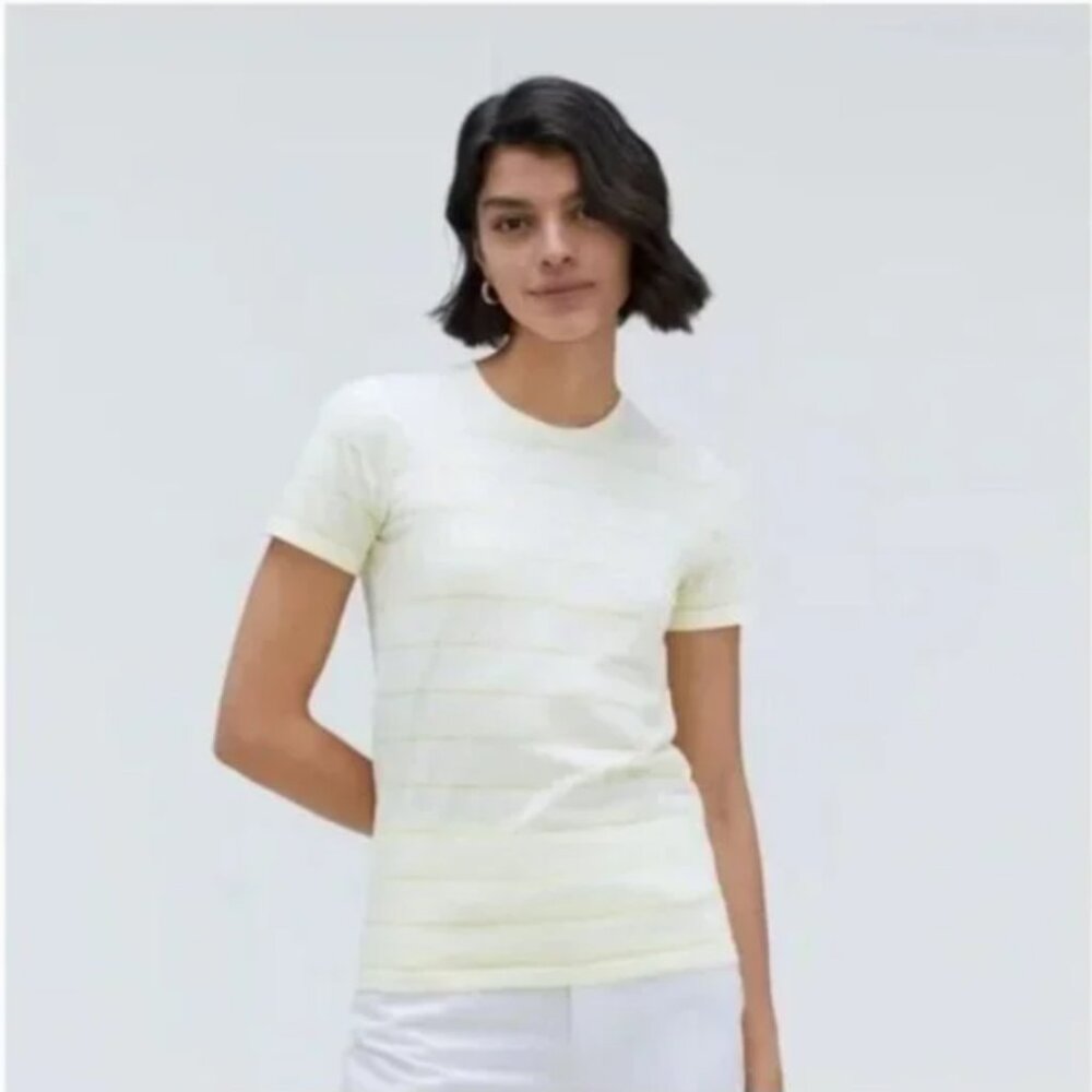 NWT Everlane Organic Cotton Crew Neck Yellow Stripe Tee‎ S